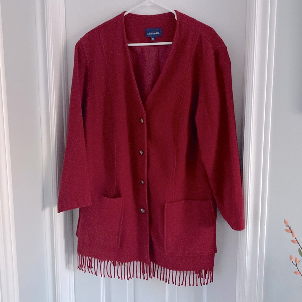 Addition Elle Red Fringe Trench Coat
